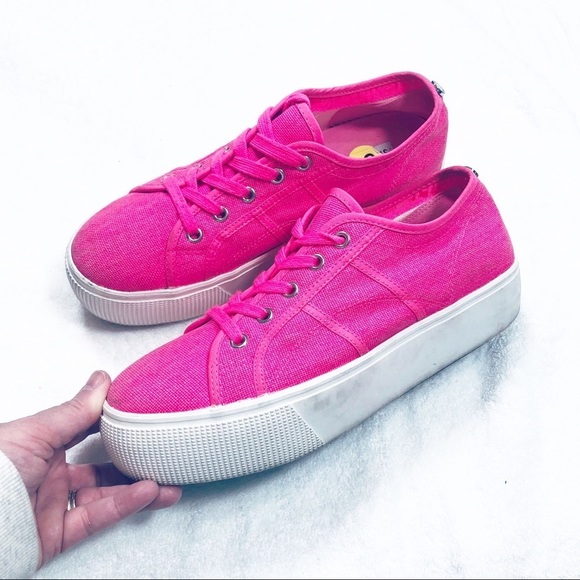 🔥SALE🔥 Steve Madden Emmi bright pink platform canvas sneakers sz9 - Picture 8 of 9